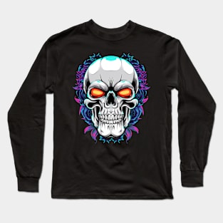 Skull on Flowers Design Long Sleeve T-Shirt